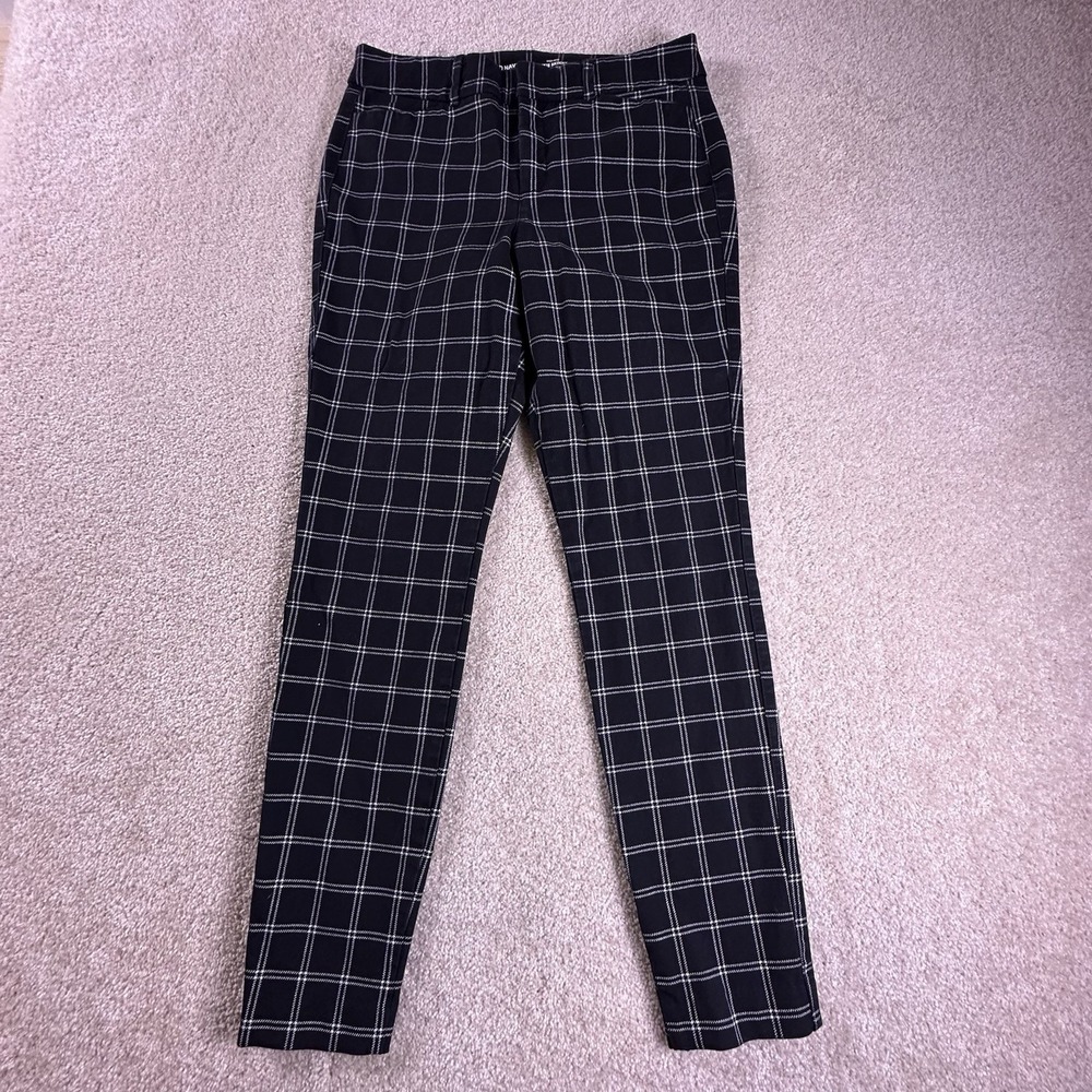 Old Navy Womens Pixie Ankle Pants 6 Black White Windowpane Cotton Blend